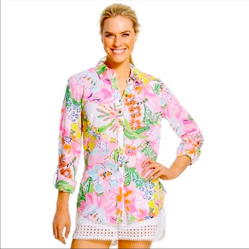 Lilly Pulitzer Pink Floral Button-Front Blouse